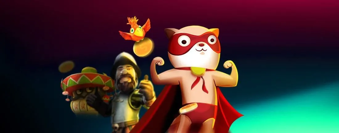 SuperCat Kasyno – kot-superbohater na banerze kasyna online